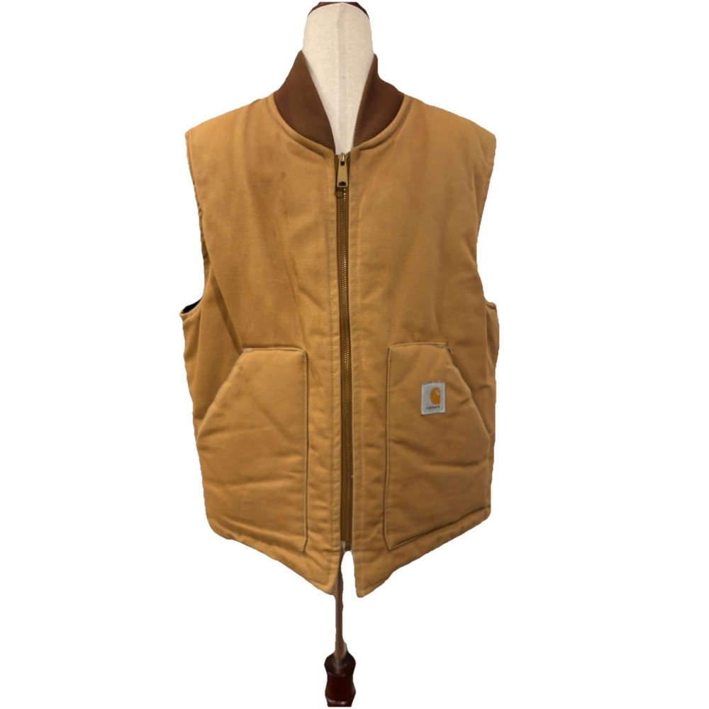 Vintage Carhartt Vest Tan Quilt Lined Duck Workwear Mens L No Sz Tag See Measure